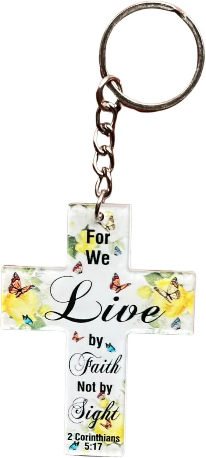 2 Corinthians 5 17 We Live by Faith Not by Sight Christian Acrylic Keychain Gifts Bible Verse Cross Keychain Religious Cross Gift for All Ages Faith Inspirational Size 2.5 Inches x 2 Inches