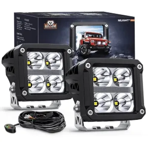 3.2 Inch 20W 2510LM Square Spot DRL Led Pods (Pair) | 16AWG DT Wire