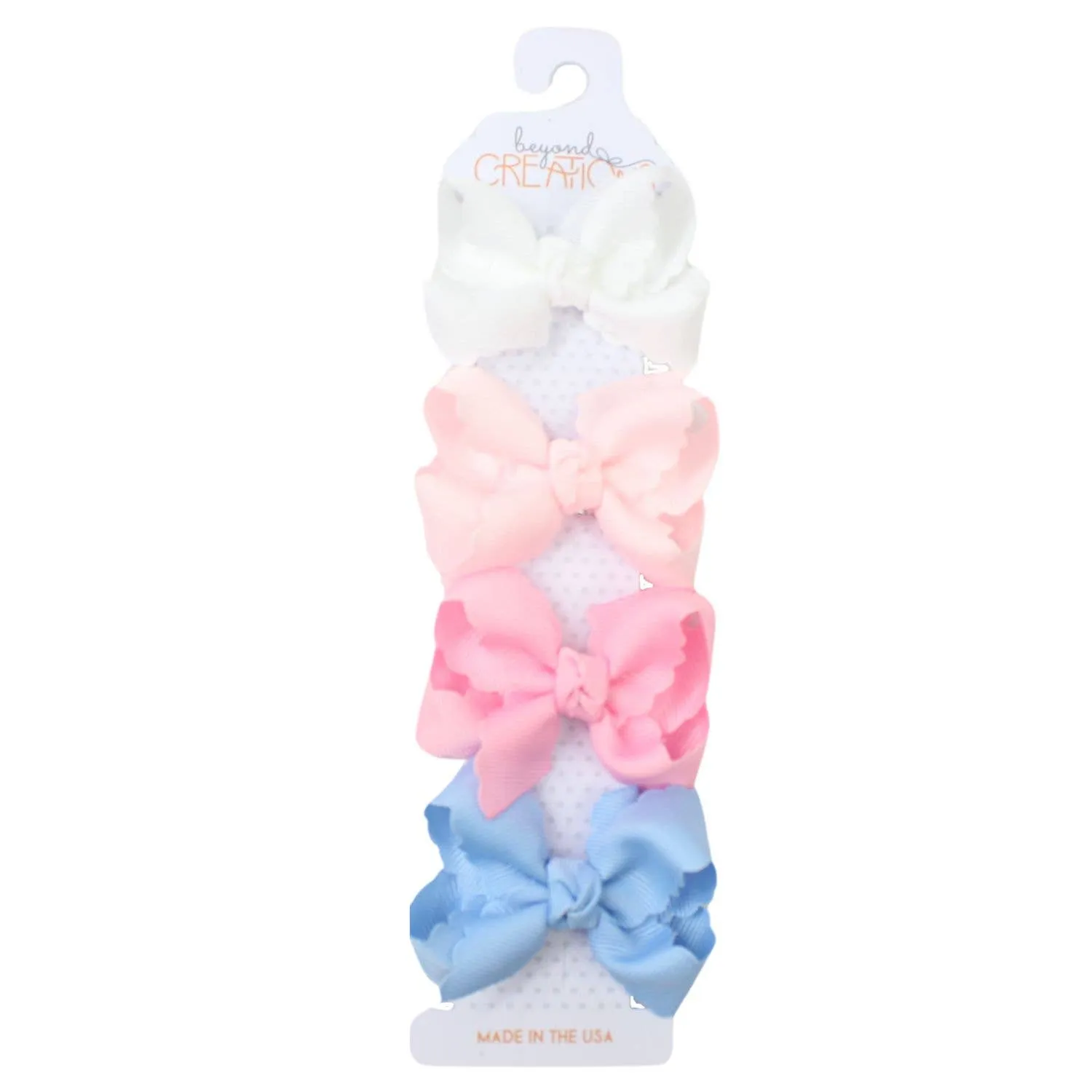4 Pack - 3" Small Scalloped Edge Bow on Snap Clip
