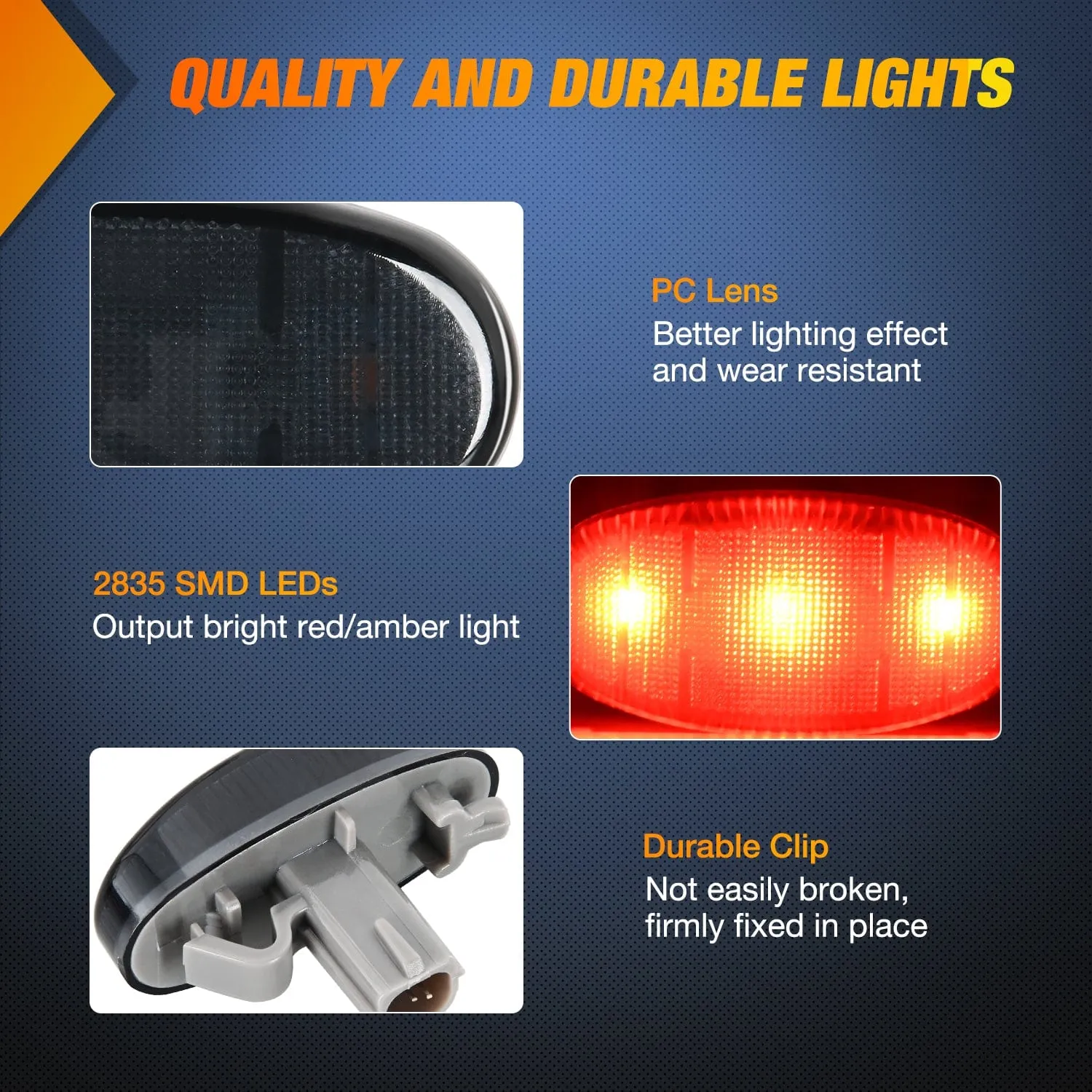 4 PCS 3 LED Red Amber Wheel Fender Side Marker Lights Smoked Lens Compatible With 2011-2016 F250 F350 F450 F550 Super Duty