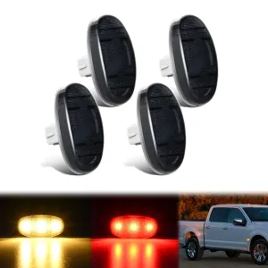 4 PCS 3 LED Red Amber Wheel Fender Side Marker Lights Smoked Lens Compatible With 2011-2016 F250 F350 F450 F550 Super Duty