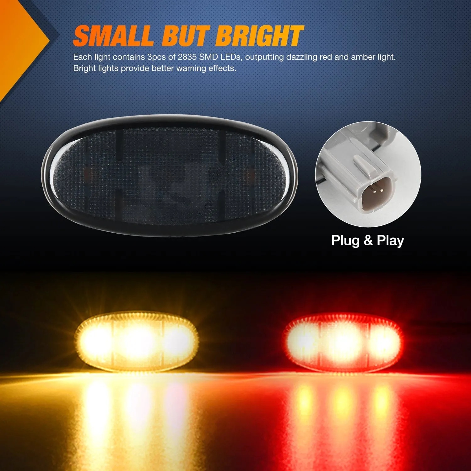 4 PCS 3 LED Red Amber Wheel Fender Side Marker Lights Smoked Lens Compatible With 2011-2016 F250 F350 F450 F550 Super Duty