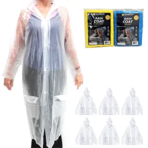 6 Emergency Waterproof Rain Coat Poncho Hood Snap Outdoor PVC Reusable Fit Most
