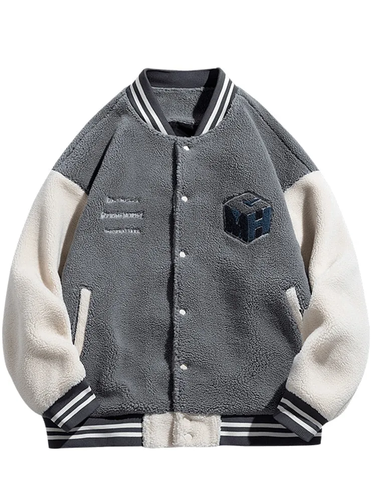 Bonsir Winter Thick Warm Fleece Bomber Jacket men New Fashion Embroidery Print Thermal Windbreaker Coat Casual Baseball Jackets