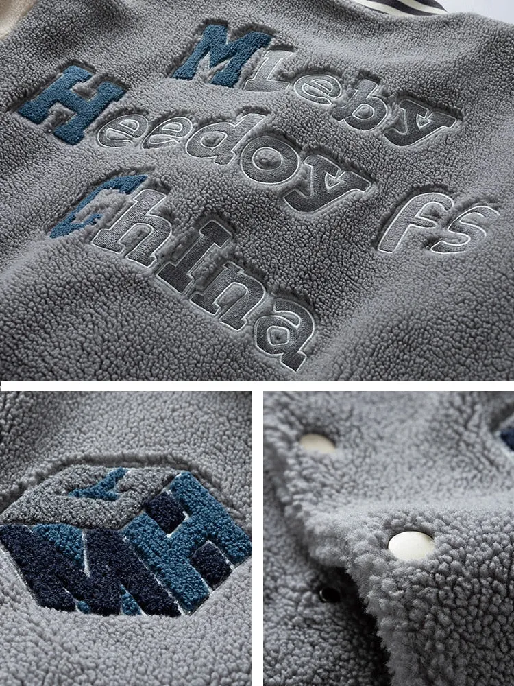 Bonsir Winter Thick Warm Fleece Bomber Jacket men New Fashion Embroidery Print Thermal Windbreaker Coat Casual Baseball Jackets