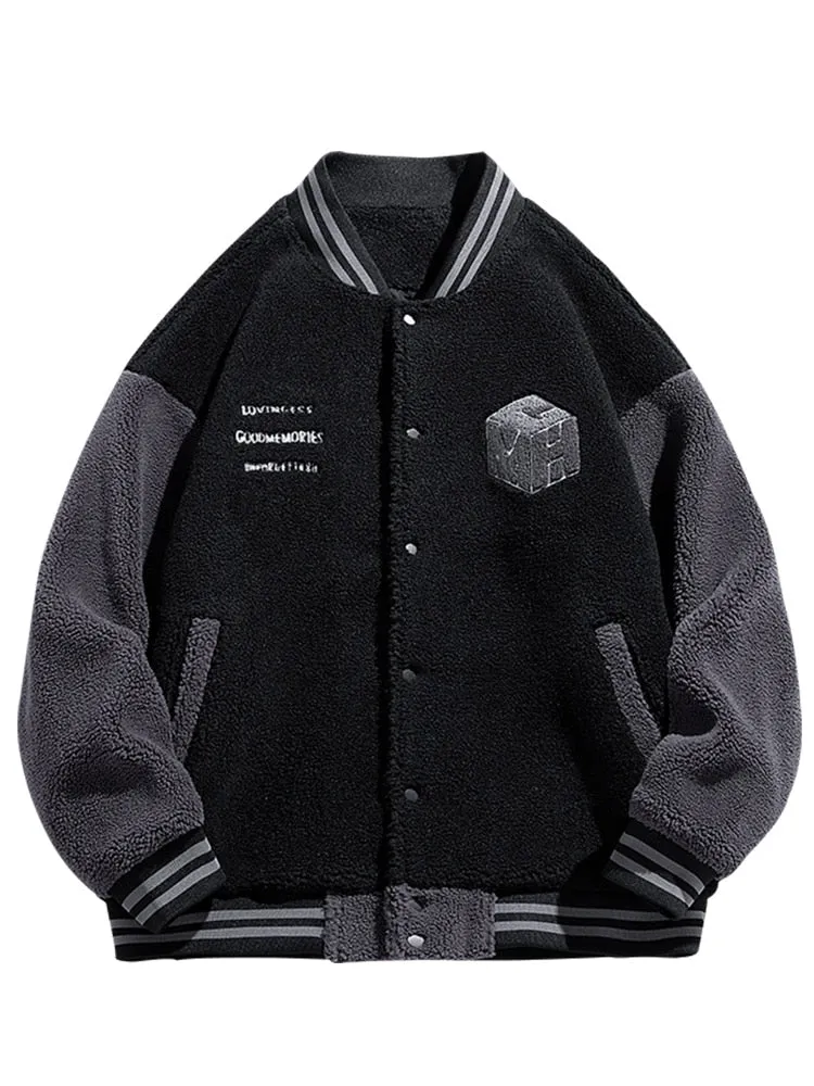 Bonsir Winter Thick Warm Fleece Bomber Jacket men New Fashion Embroidery Print Thermal Windbreaker Coat Casual Baseball Jackets