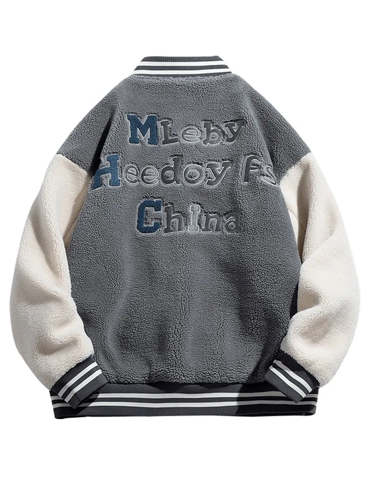 Bonsir Winter Thick Warm Fleece Bomber Jacket men New Fashion Embroidery Print Thermal Windbreaker Coat Casual Baseball Jackets