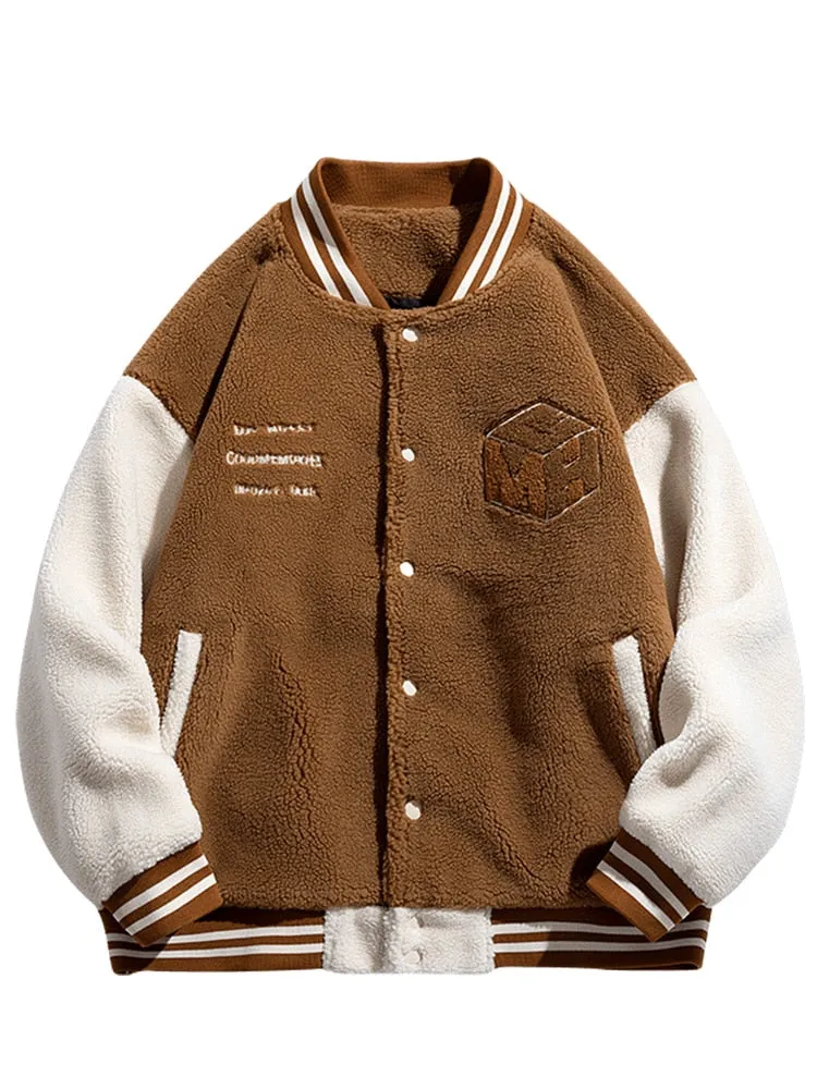 Bonsir Winter Thick Warm Fleece Bomber Jacket men New Fashion Embroidery Print Thermal Windbreaker Coat Casual Baseball Jackets