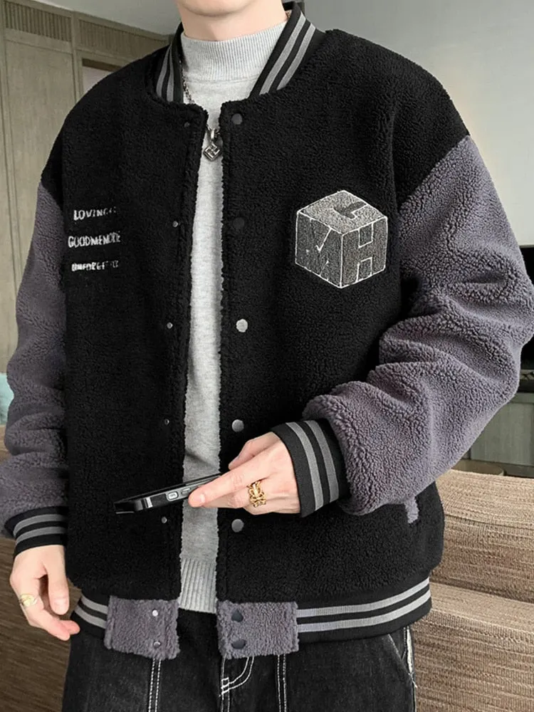 Bonsir Winter Thick Warm Fleece Bomber Jacket men New Fashion Embroidery Print Thermal Windbreaker Coat Casual Baseball Jackets