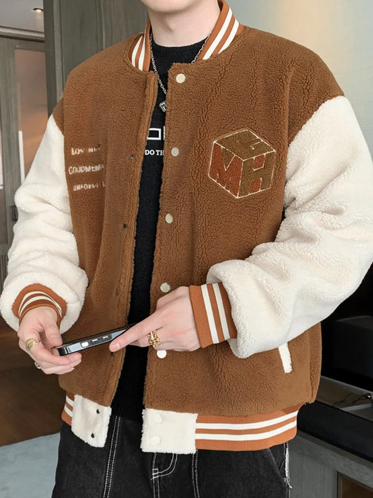 Bonsir Winter Thick Warm Fleece Bomber Jacket men New Fashion Embroidery Print Thermal Windbreaker Coat Casual Baseball Jackets