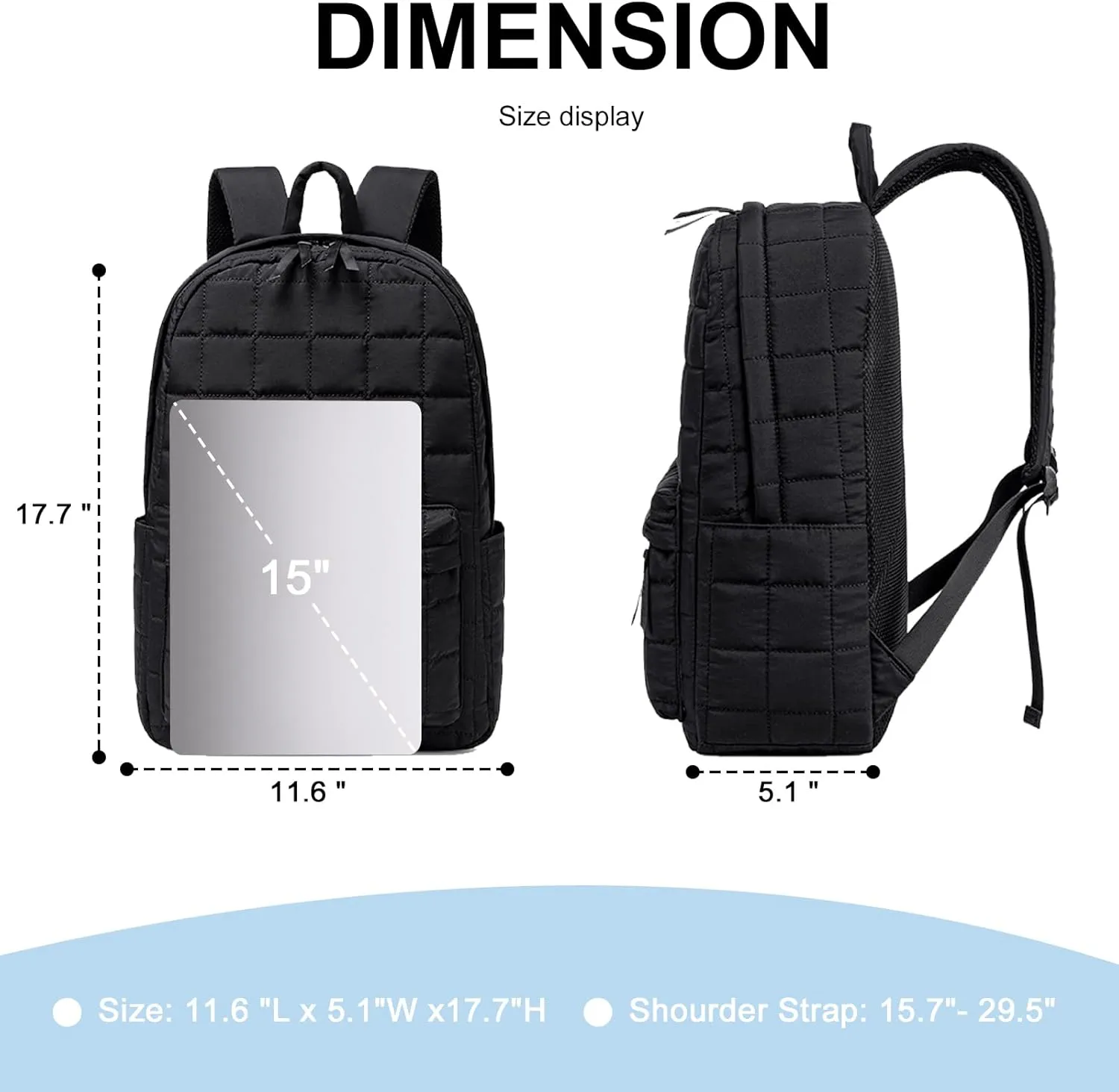 BTOOP Travel Backpack for Women Work Backpack Quilted College Backpacks for School Fit 15.6 Inch Laptop (Quilting-Black)