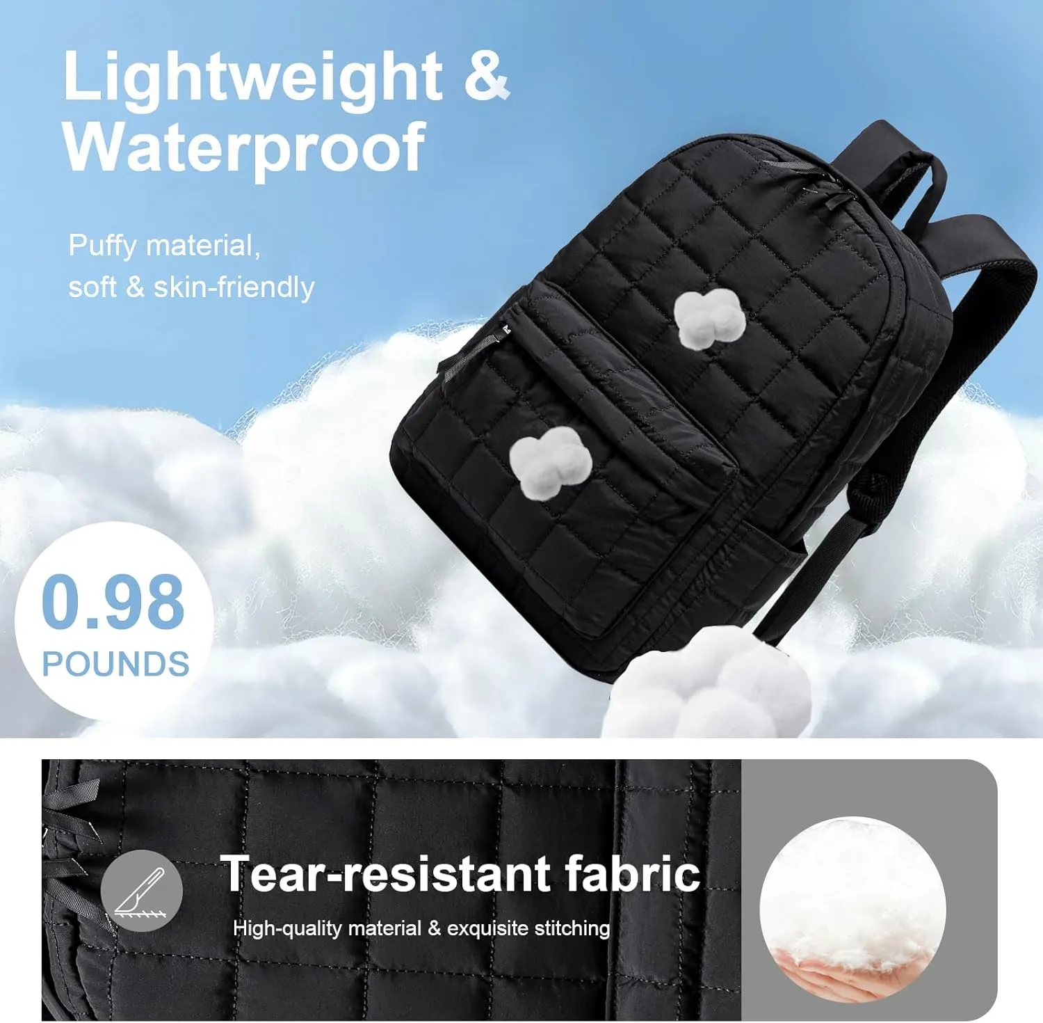 BTOOP Travel Backpack for Women Work Backpack Quilted College Backpacks for School Fit 15.6 Inch Laptop (Quilting-Black)