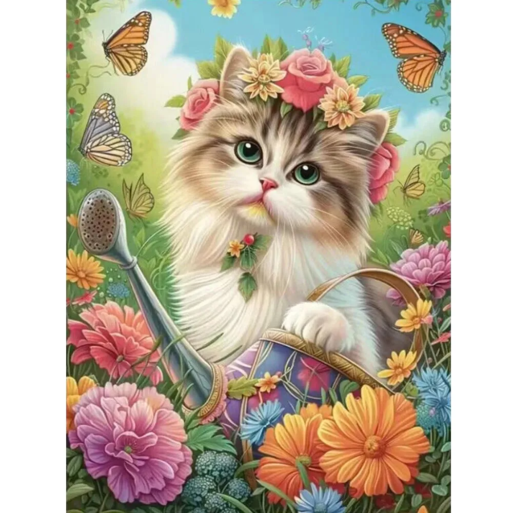 Cat Flower Diamond Painting Kit 5d Diy