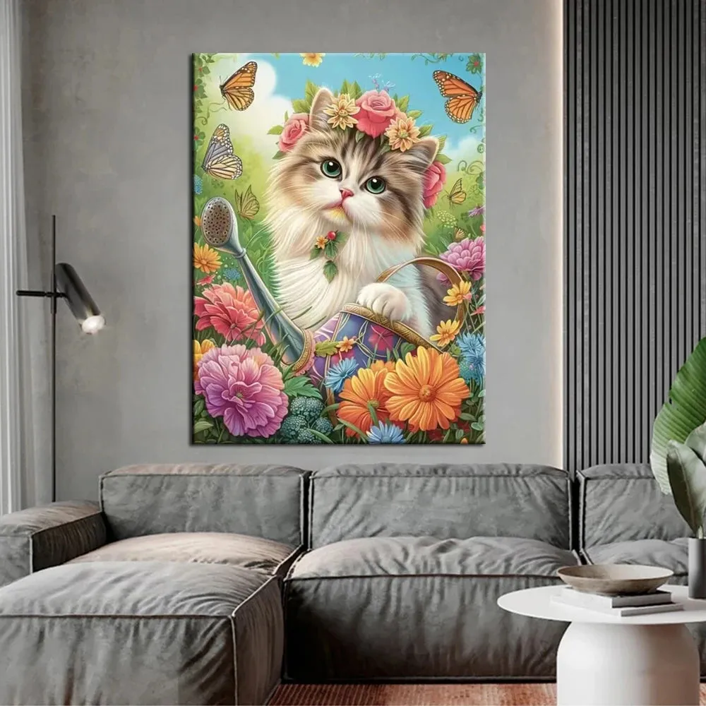 Cat Flower Diamond Painting Kit 5d Diy