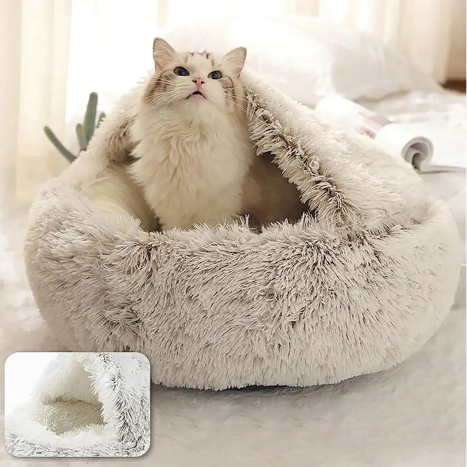 Cozy 2 in 1 Pet Bed for Small Dogs Soft Plush Round Cat Bed with Removable Cover Warm Sleeping Nest for Cats and Dogs