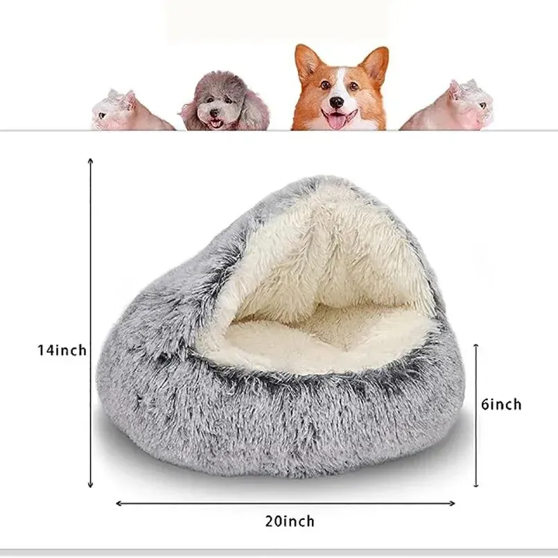 Cozy 2 in 1 Pet Bed for Small Dogs Soft Plush Round Cat Bed with Removable Cover Warm Sleeping Nest for Cats and Dogs