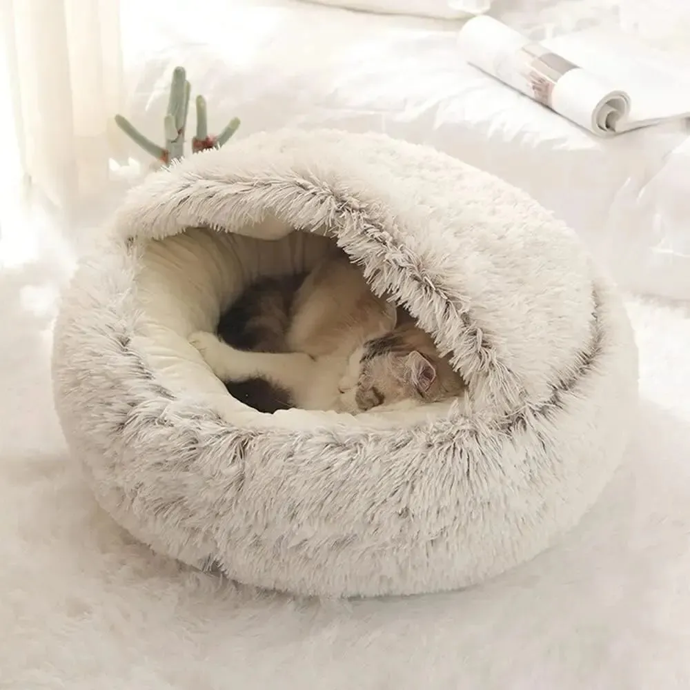 Cozy 2 in 1 Pet Bed for Small Dogs Soft Plush Round Cat Bed with Removable Cover Warm Sleeping Nest for Cats and Dogs