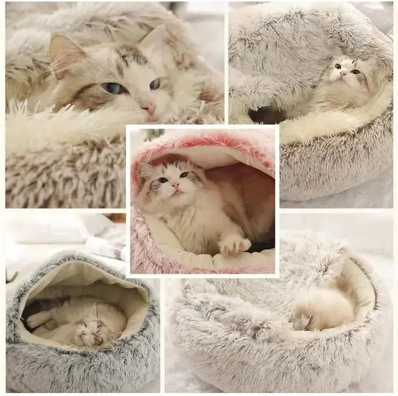 Cozy 2 in 1 Pet Bed for Small Dogs Soft Plush Round Cat Bed with Removable Cover Warm Sleeping Nest for Cats and Dogs