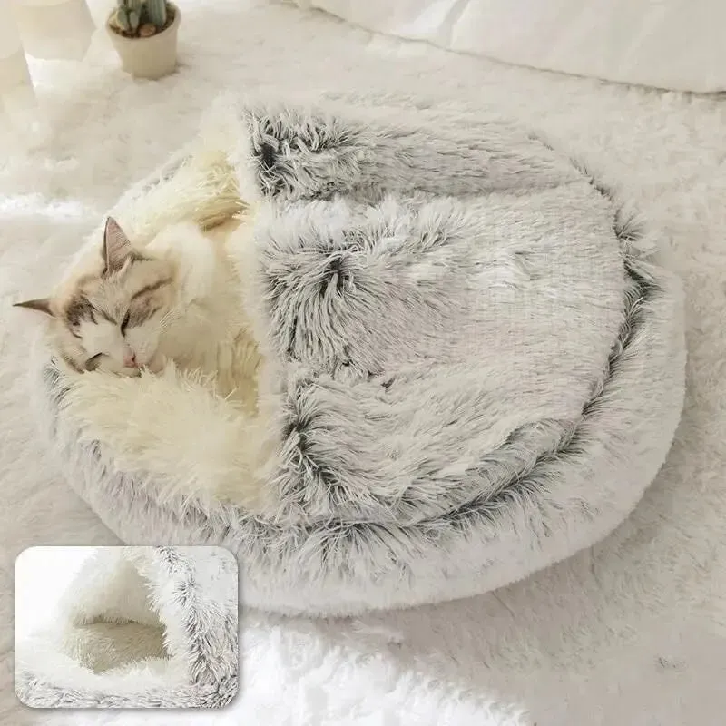 Cozy 2 in 1 Pet Bed for Small Dogs Soft Plush Round Cat Bed with Removable Cover Warm Sleeping Nest for Cats and Dogs