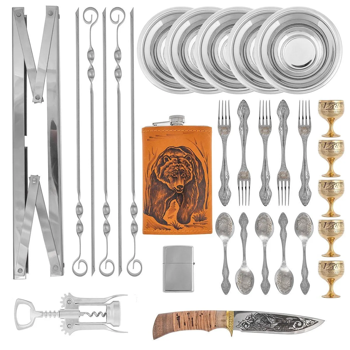 Exclusive Picnic/Barbecue 5-Person Set with Hand-Crafted Knife