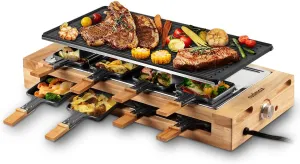 Indoor Grill, CUSIMAX Raclette Table Grill, 1500W Electric Grill Korean BBQ Grill with 2 in 1 Reversible Non-stick Plate/Wooden Base, Party Grill with 8 Trays & Wooden Spatulas, New Model