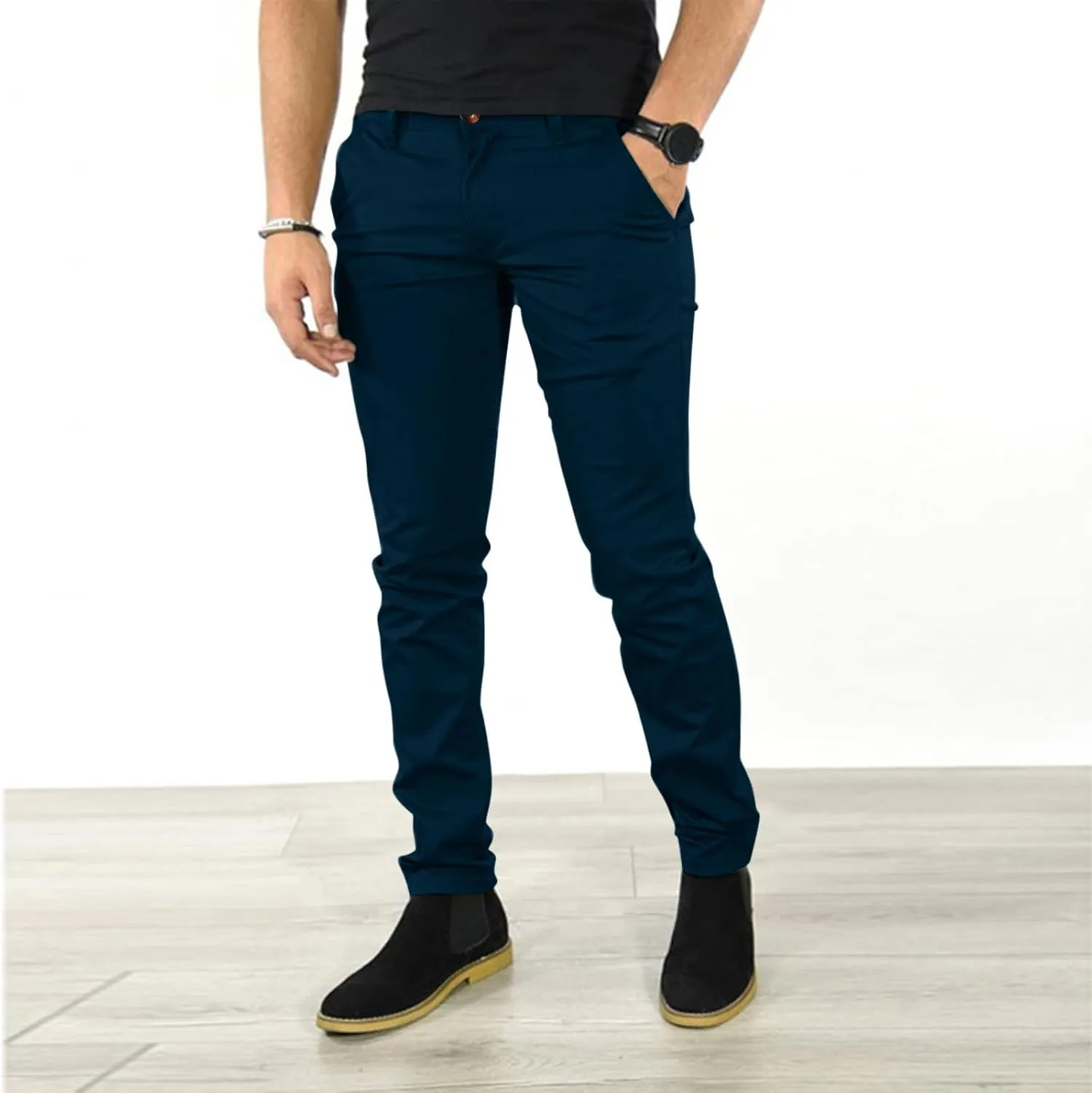 Mens Sweatpants Joggers Pants Man Classic Fit Multi Pockets Autumn & Winter Pants for Men Drawstring Cargo Flat Front