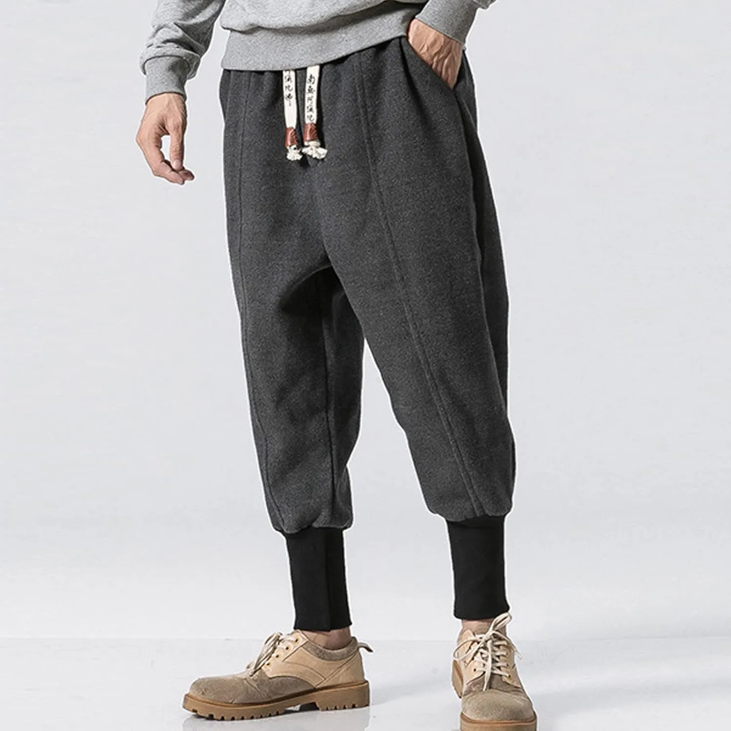 Mens Workout Cargo Sweatpants Wearing Pants with Pockets Sweatpants for Men Pants Casual Rope Loosening Heavyweight