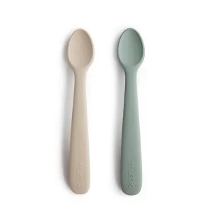 Mushie Silicone Feeding Spoons (2-Pack) - Cambridge Blue/Shifting Sand