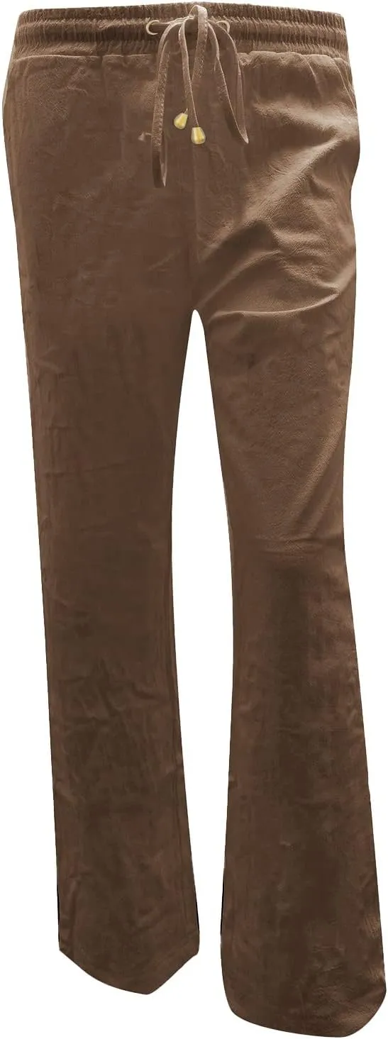 Summer Cotton Linen Pants with Pockets for Women Baggy Wide Leg Stretch Casual Trousers Straight Elastic Waist Lounge Pants