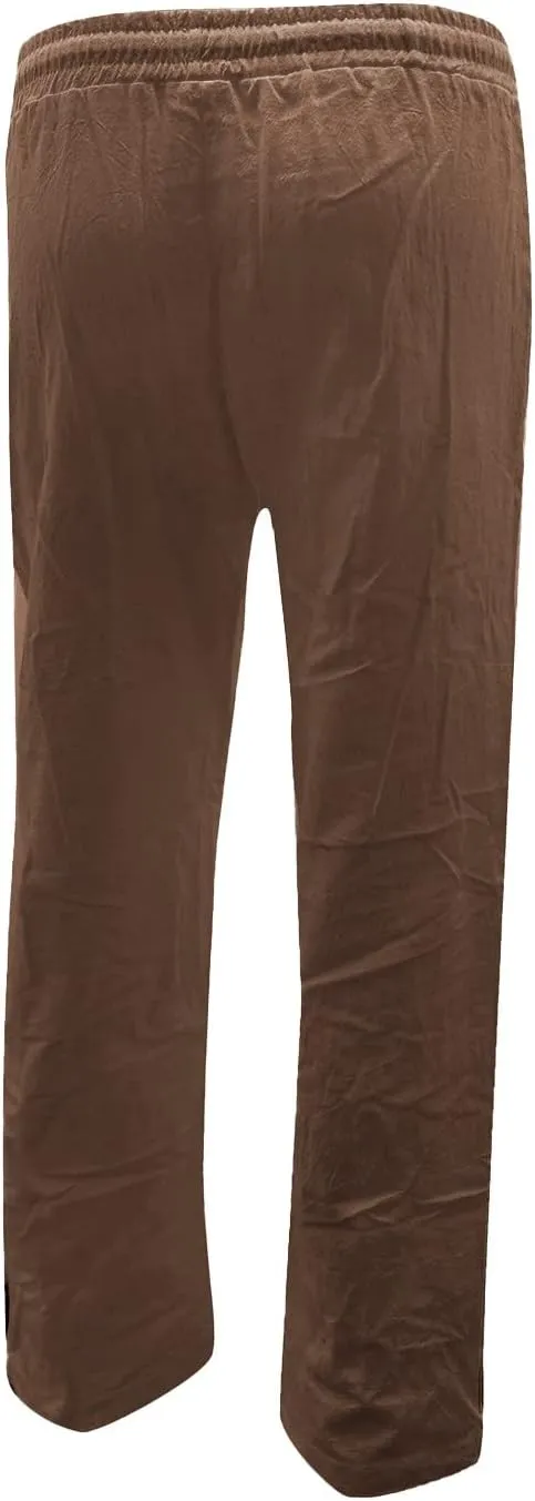 Summer Cotton Linen Pants with Pockets for Women Baggy Wide Leg Stretch Casual Trousers Straight Elastic Waist Lounge Pants