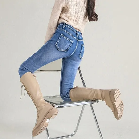 Women Thermal Jeans Winter Snow Warm Plush Stretch Jeans