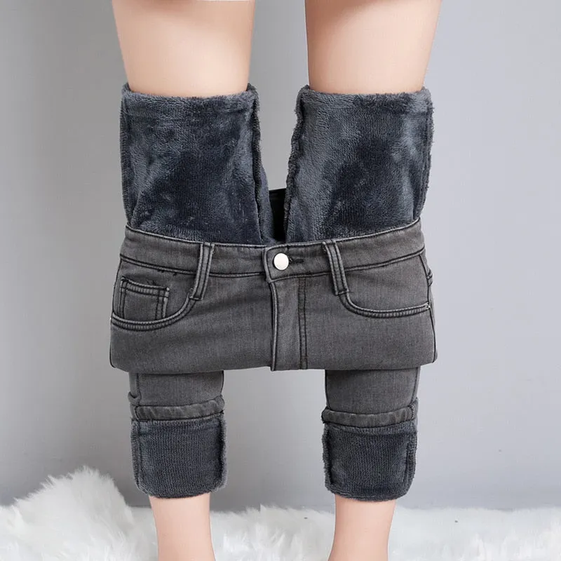 Women Thermal Jeans Winter Snow Warm Plush Stretch Jeans