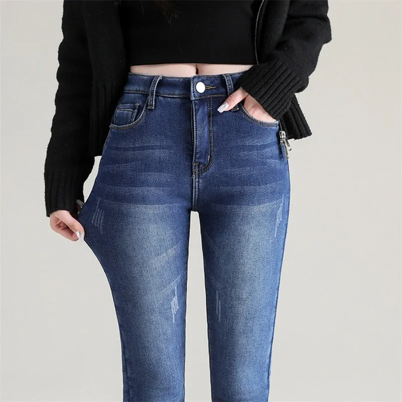 Women Thermal Jeans Winter Snow Warm Plush Stretch Jeans