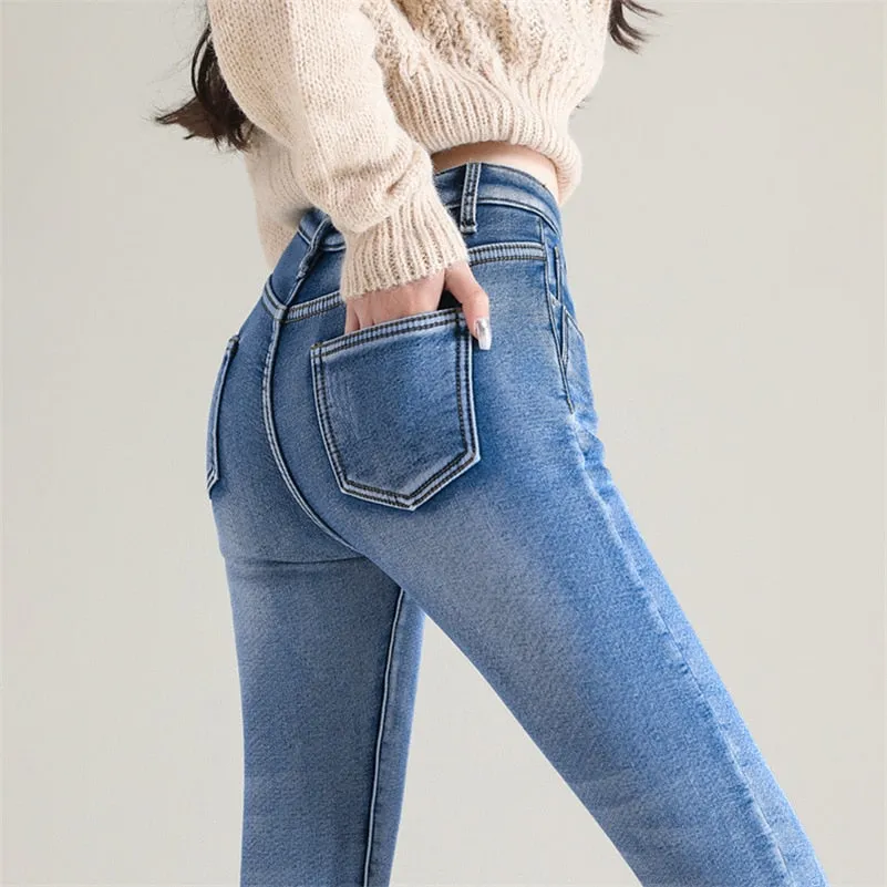 Women Thermal Jeans Winter Snow Warm Plush Stretch Jeans