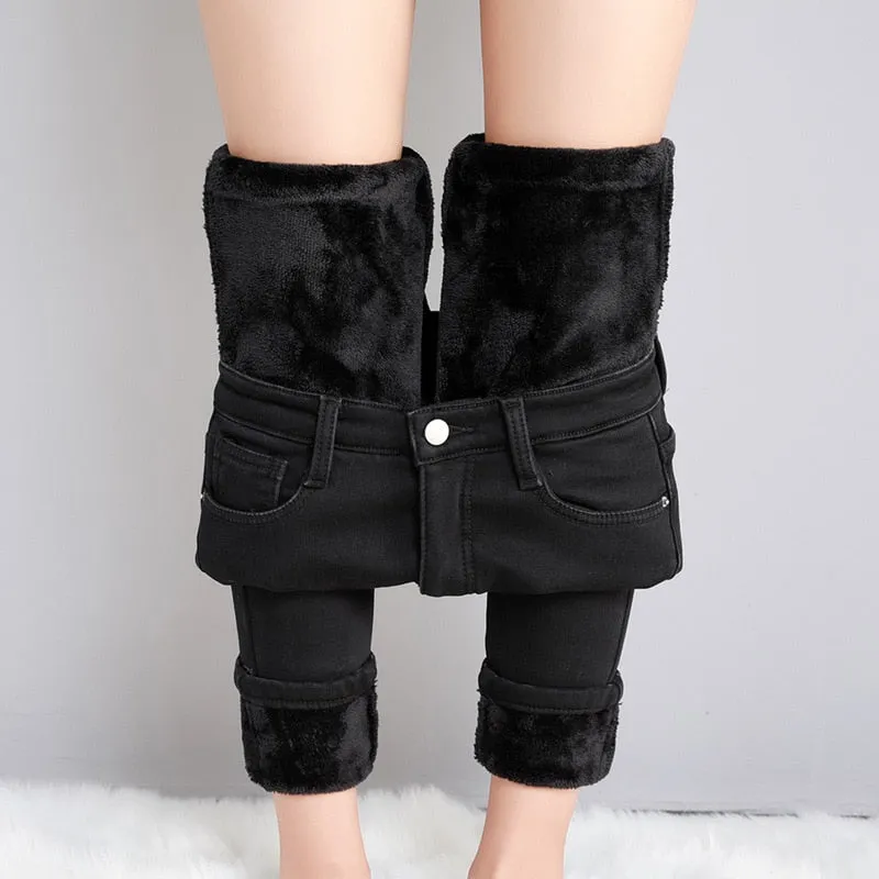 Women Thermal Jeans Winter Snow Warm Plush Stretch Jeans