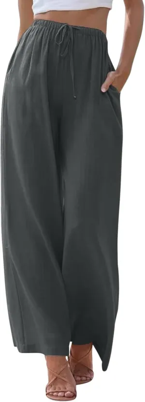 Women's Plus Size Linen Cotton Blend Office Capris Summer Wrinkle-Free Ankle Pants with Hidden Pockets