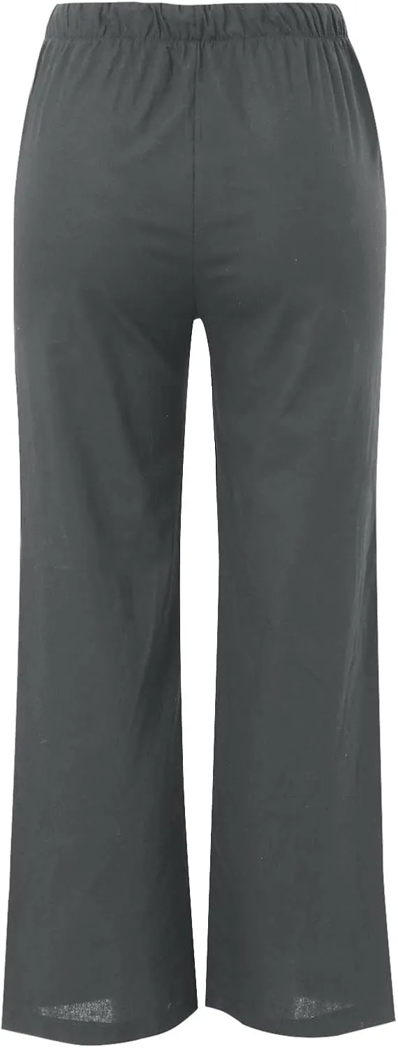Women's Plus Size Linen Cotton Blend Office Capris Summer Wrinkle-Free Ankle Pants with Hidden Pockets