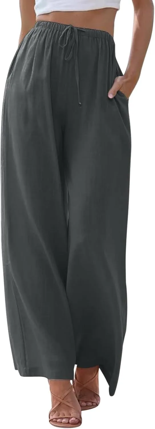 Women's Plus Size Linen Cotton Blend Office Capris Summer Wrinkle-Free Ankle Pants with Hidden Pockets