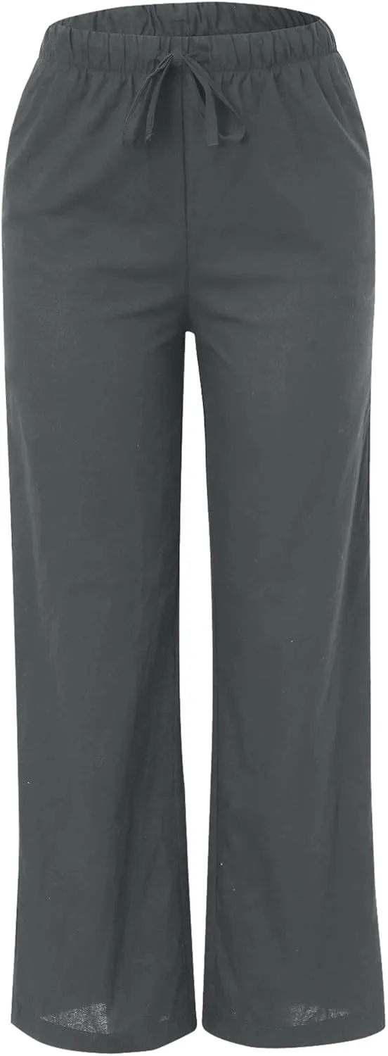 Women's Plus Size Linen Cotton Blend Office Capris Summer Wrinkle-Free Ankle Pants with Hidden Pockets